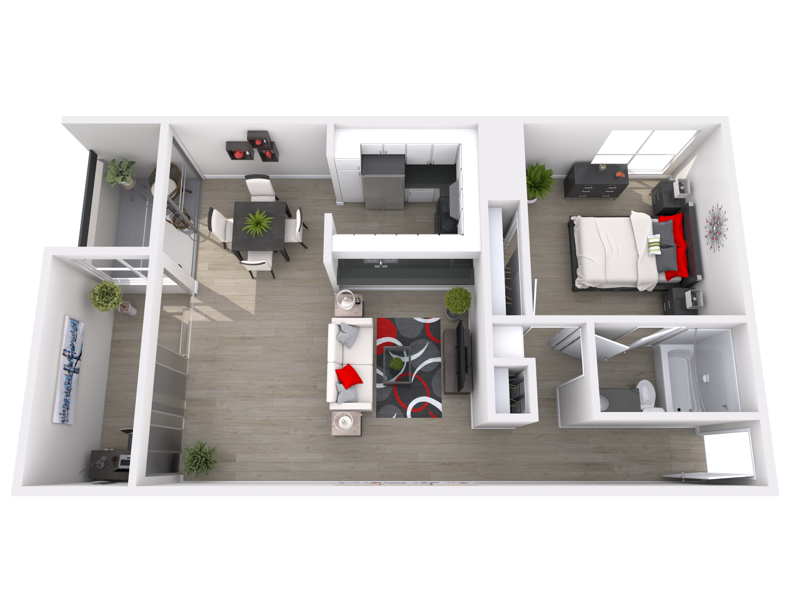 1 bedroom 1 bathroom 1x1L with Den Floor Plan at City Park View, Los Angeles, CA, 90057